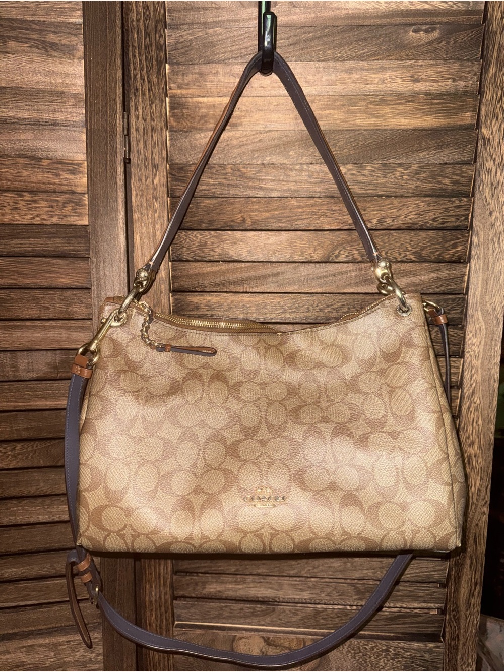 Coach F28967 Signature Khaki Brown Convertible Shoulder Crossbody Bag